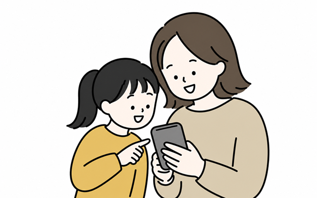 スマホでキャンペーンに応募して笑顔の親子